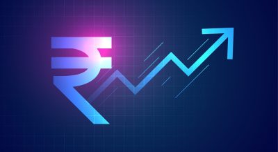 digital indian rupee rise up arrow background in trading concept digital indian rupee rise up arrow background in trading concept vector